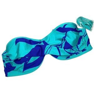 NWOT JAG Bikini Top Tropical Leaves Removable Straps Turquoise Blue Size XL